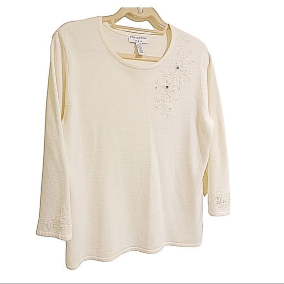Covington Sweater Ivory Vintage Shoulder Sequins Design Pullover Sweater Size L - Picture 7 of 15